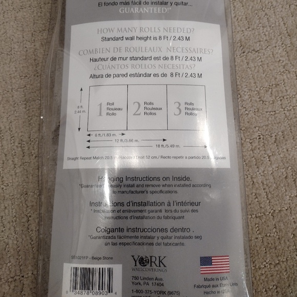 York Sure Strip Prepasted Ultra Removable Wallpaper STONE Good Condition - Picture 4 of 5